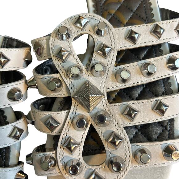 Sam Edelman White Beatris Leather Sandals SZ 7.5 Studded Slip On Casual Open Toe - Picture 4 of 7